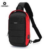 OZUKO Multifunction Fashion Waterproof Crossbody Bag Travel Men Chest bags External USB interface Single shoulder bag Chest Pack