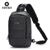 OZUKO Multifunction Fashion Waterproof Crossbody Bag Travel Men Chest bags External USB interface Single shoulder bag Chest Pack