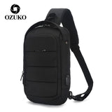 OZUKO Multifunction Fashion Waterproof Crossbody Bag Travel Men Chest bags External USB interface Single shoulder bag Chest Pack