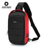 OZUKO Multifunction Fashion Waterproof Crossbody Bag Travel Men Chest bags External USB interface Single shoulder bag Chest Pack