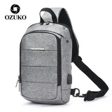 OZUKO Multifunction Fashion Waterproof Crossbody Bag Travel Men Chest bags External USB interface Single shoulder bag Chest Pack