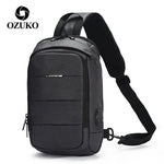 OZUKO Multifunction Fashion Waterproof Crossbody Bag Travel Men Chest bags External USB interface Single shoulder bag Chest Pack