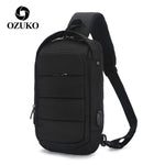 OZUKO Multifunction Fashion Waterproof Crossbody Bag Travel Men Chest bags External USB interface Single shoulder bag Chest Pack