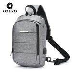 OZUKO Multifunction Fashion Waterproof Crossbody Bag Travel Men Chest bags External USB interface Single shoulder bag Chest Pack